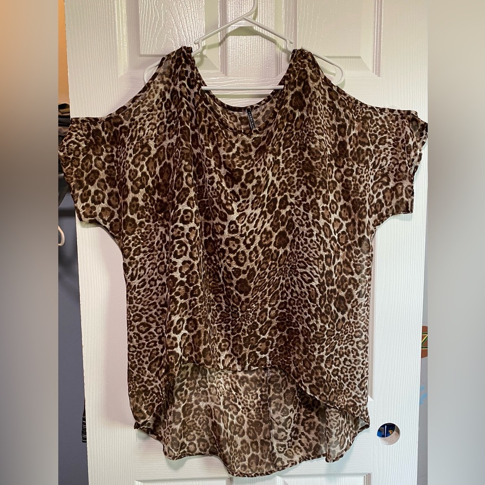 Animal Print Cold Shoulder Top